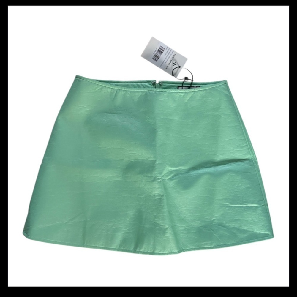 Tuckernuck Meg Mini Skirt S Mint Green Faux Leather A-Line NWT Preppy - Picture 5 of 10